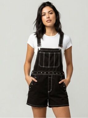 Tripp NYC Sz M Black Emo Goth Spikes Overalls Short Romper